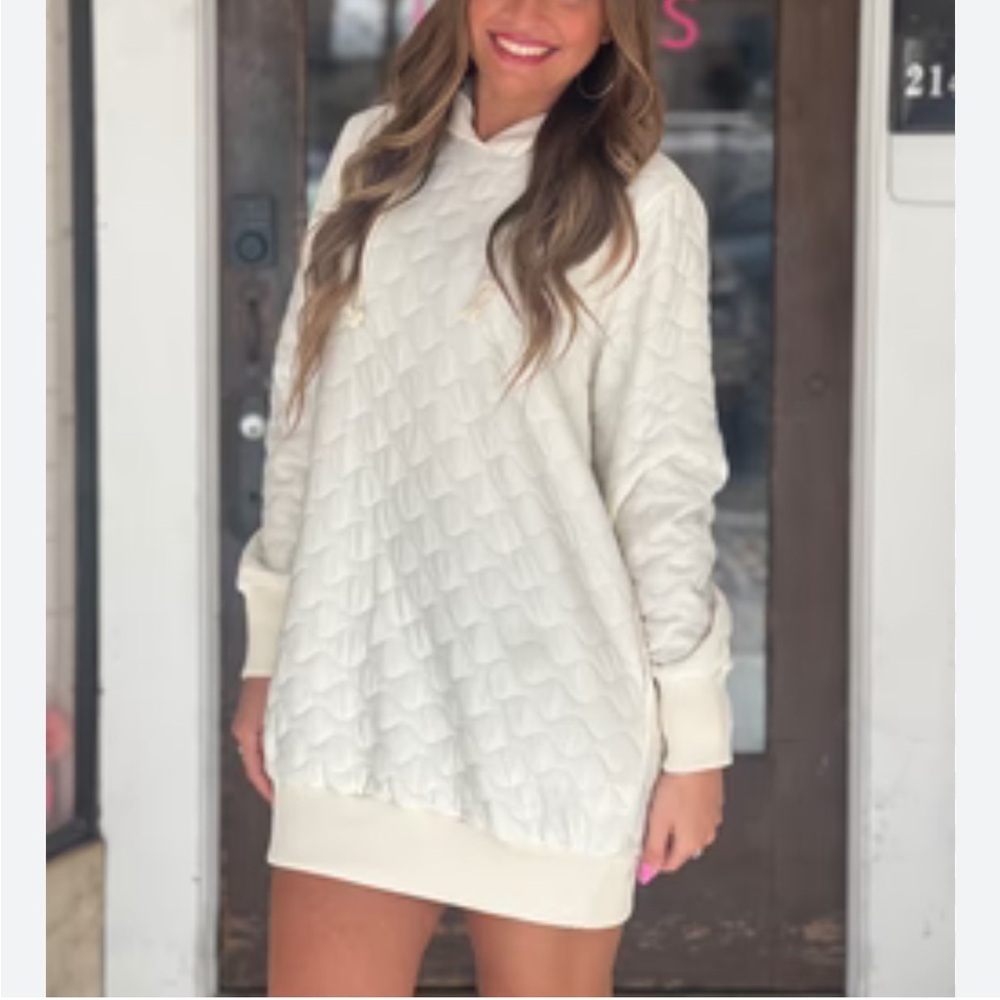 Super Cute Ces Femme Quilted Off White Mini Dress with Hoodie S